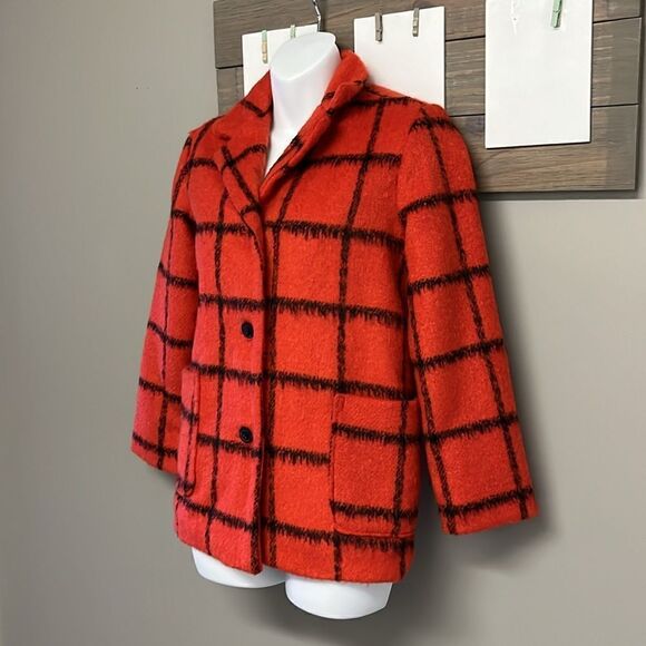 Old Navy Girl’s Red and Black Checked Peacoat Lined Jacket w/ Pockets- Lge 10/12 - Picture 2 of 16